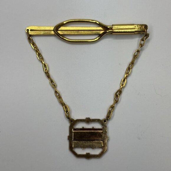 Vintage Swank Tie Clip Bar & Limp Chain Gold Antique USA Made - Picture 3 of 6